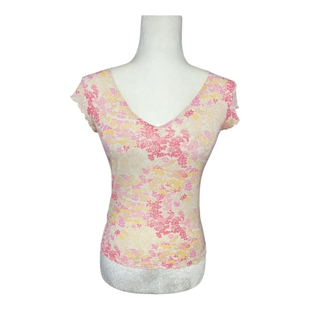 Y2K Semi-Sheer Floral Babydoll Top XS